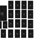 No Sweat PD20W USB Wall Outlet Featuring Bright LED Night Light Flip Switch and Dual Type A and Type C Fast Charging Ports, pack of multiple black outlets.