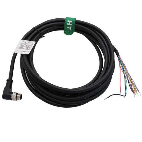 M12 A-Coded 12 Pin Male 90 Degree To Flying Leads GPIO Power Cable for Zebra FXR90 and KATHREIN RRU ARU, coiled, 3 meter length
