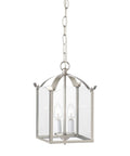 Whitmore 2-Light Chandelier in Brushed Nickel With Clear Glass Panels, showing the two candelabra bulb sockets.