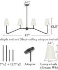 47 Inch Four Light Linear Kitchen Island Pendant In Matte Black With White Linen Shades Dope Modern Look E12 Candelabra Base