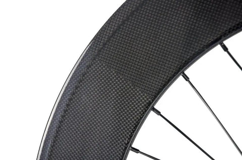 Close-up of Carbon Fixed Gear Wheelset 700c Clincher 88mm Rear Hella Lightweight And Strong Speed Boosting Wheelset rim and spokes.