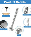 Hardcore 170 Piece Hex Head Self Tapping Screw Assortment Kit With Rustproof Stainless Steel Fasteners And Organized Carry Case For Diy Repairs And Construction Jobs That Truly Kick Butt Every Day, features showing sharp crown and nut.