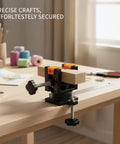 Huge Deal Compact Aluminum Alloy Toggle Clamp Vise For DIY Crafts And Small Parts, Portable Table Mount Workholding Tool securing wood on a table.