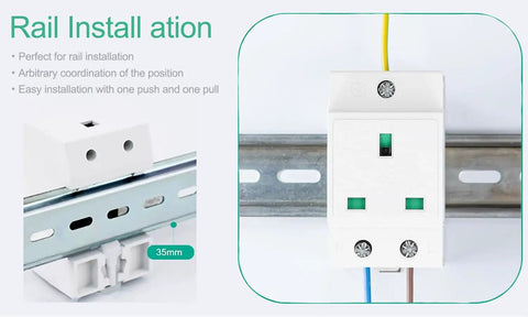 DIN Rail Mount Modular Power Socket Single AC Outlet With Built In Protective Outlet For Distribution Panel US 110 250V 15A Heavy Duty Nylon Casing Flame Retardant And Heat Resistant Built To Last installed on panel