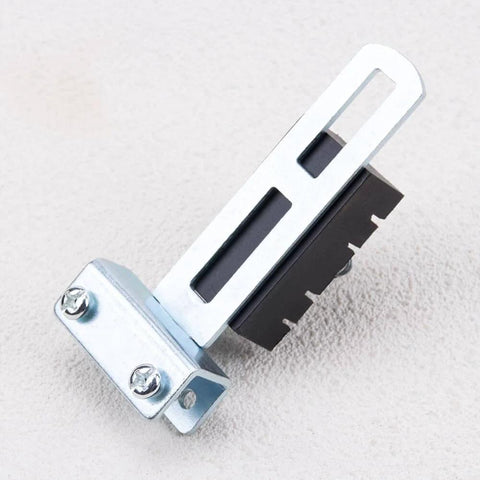 Close-up of Automatic Sliding Gate Magnetic Limit Switch With Precision Locator Magnet showing metal bracket on light background.