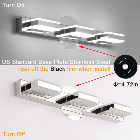 Led Bathroom Vanity Light Three Lights Chrome Wall Lamp IP44 20 Inch 12W Over Mirror Fixture Indoor Modern Cool White 6000K 1000LM