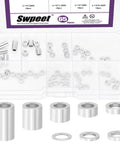 65Pcs M3 Aluminum Spacer Kit with 3.1mm ID and 6mm OD eight lengths from 0.5 to 10mm unthreaded round standoffs silver finish