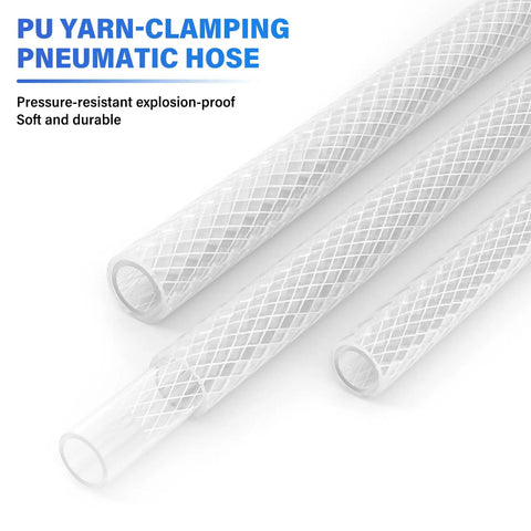 Reinforced Polyurethane Air Tube 12mm OD 10 Meters, ultra flexible air hose with yarn pattern, oil resistant, 290 PSI pressure rating.