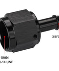 AN10 Female To Three Eighths Inch Barb Hose Fitting Adapter Straight Swivel 6061 T6 Billet Aluminum Black With Anodized Finish Rugged Beefy Durable Heavy Duty Anti Corrosion For Automotive Fuel Oil And Water Lines, 10AN 7/8-14 UNF to 3/8 OD