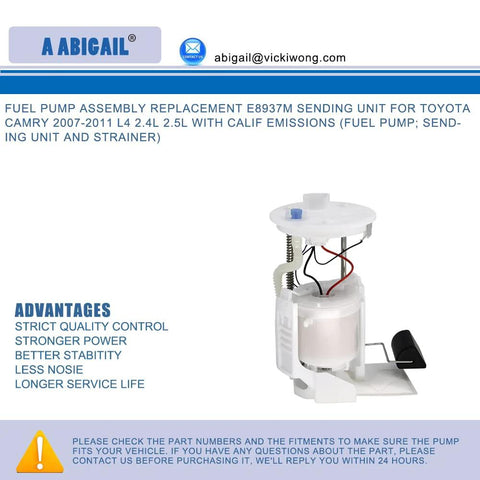 Electric Fuel Pump Module Assembly With Sending Unit Replacement For Camry 2007 To 2011 2.4L 2.5L Engines