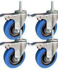 Smooth Rolling Hardworking 3 Inch Swivel Stem Casters With Locking Brake Rubber Wheels Non Marking Quiet Set Of Four M12 Thread Tough Build.