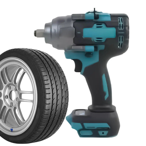 Heavy Duty 1000Nm Electric Brushless Shock Torque Wrench For Cars next to a car tire, designed for rusted bolts and nuts.