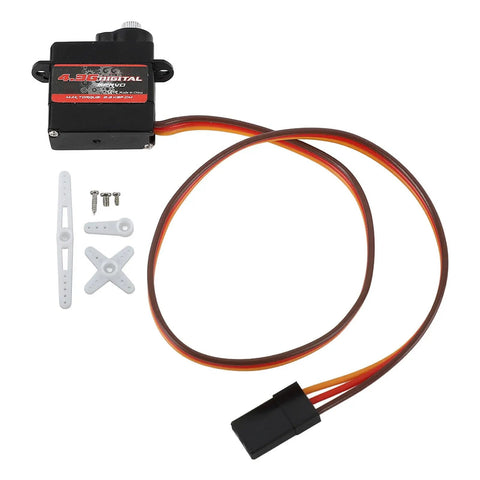 Pro Level High Torsion Digital RC Servo Motor With Top Tier Metal Gears, compact design, includes mounting hardware and cables.
