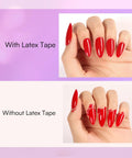 Before and after using Liquid Latex Nail Barrier Peel Off for Clean Edges and Quick Dry Cuticle Guard, red nail polish applied.