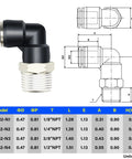 Diagram of Male Elbow Push To Connect Fittings 12Mm Tube OD X 3/8 Inch NPT Thread Copper And Plastic Pack Of 2 for pneumatic use