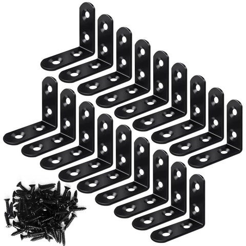 Black Stainless Steel L Brackets Set of 18 With 72 Screws Storage Tin Right Angle Corner Braces for Shelves Furniture