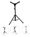 Heavy Duty Matte Black Folding Drum Stand Featuring Silent Snare Practice Pad And Wide Leg Base for stability and fast collapsible storage.