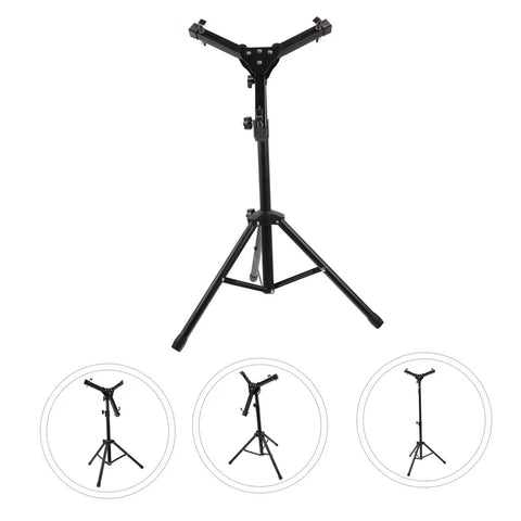 Heavy Duty Matte Black Folding Drum Stand Featuring Silent Snare Practice Pad And Wide Leg Base for stability and fast collapsible storage.