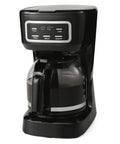 Sleek Black 12 Cup Programmable Drip Coffee Maker With Bold Brew Control Auto Timer Programmable Led Display and Heat Resistant Glass Carafe