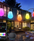 Smart RGB Outdoor String Lights 96ft With Independent Bulb Color Control, Waterproof Shatterproof LED Patio Lights, app interface