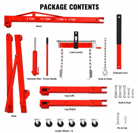 Heavy Duty Hydraulic Engine Hoist Cherry Picker Beast Mode Workhorse With 59 Inch Boom And 2 Ton Lifting Muscle parts layout.