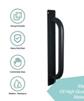 Beefy 12 Inch Heavy Duty Steel Barn Door Handles Black Powder Coat 2 Pack Gate Pulls, side view showing durable finish.