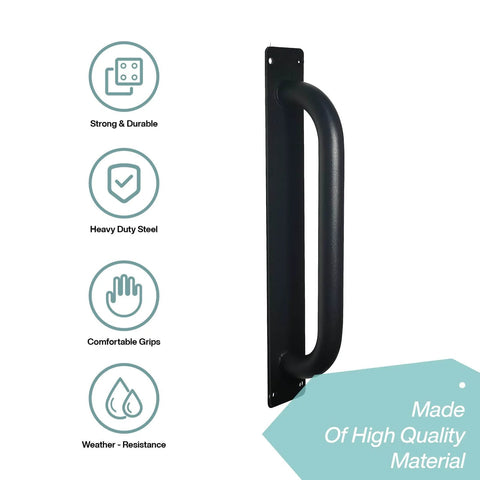 Beefy 12 Inch Heavy Duty Steel Barn Door Handles Black Powder Coat 2 Pack Gate Pulls, side view showing durable finish.
