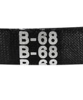 68 Inch B Section V Belt Neoprene Rubber Drive Belt for Power Transmission in Machinery, close-up of B-68 label on belt.