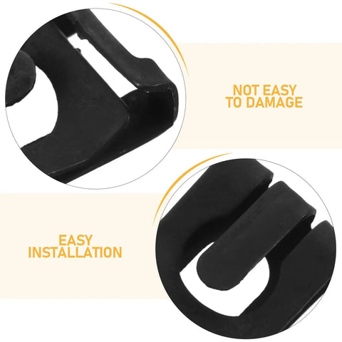 Close-up of 30-Piece Gas Lift Retaining Clips For Chair Cylinders M8, black steel, easy installation, anti loosening features shown.