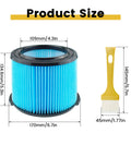 VF3500 Replacement Filter For Ridgid 3 To 4.5 Gallon Wet Dry Vacuums With Cleaning Brush, dimensions labeled in millimeters and inches