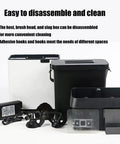 Badass Electric Portafilter Cleaner Knock Box With 150W Motor And Stainless Steel Body For No Sweat Coffee Ground Disposal Including Quick Scraper Tool disassembled parts including brush head and removable container.
