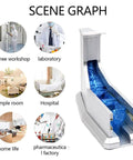 Zero Fuss Automatic Shoe Cover Dispenser Tray holding two hundred durable weather proof plastic foot sleeves in a cleanroom setup.