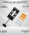 Huge Deal Compact Aluminum Alloy Toggle Clamp Vise For DIY Crafts And Small Parts, showing a lightweight aluminum clamp with accessories.
