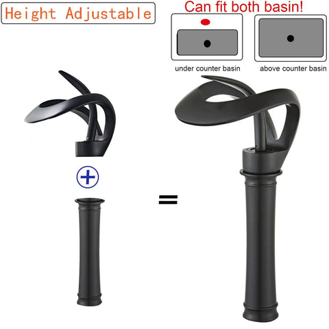 Matte Black Vessel Faucet With Ultra Wide Waterfall Spout High Flow Single Handle One Hole Deck Mount Lavatory Brass Faucet