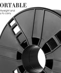 Close-up of heavy-duty extension cord reel with pro-grade industrial plastic build, showing tangle-free winding for storage.