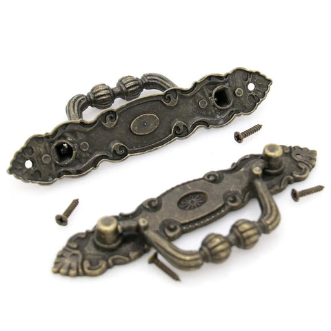 Set Of Four Vintage Brass Bail Pulls For Drawers Cabinets And Dressers With Antique Distressed Finish Drop Handle Design