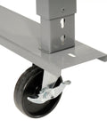 Close-up of heavy duty caster on a Mobile Adjustable Height Workbench With Maple Block Top, Sixty Inches Wide By Thirty Inches