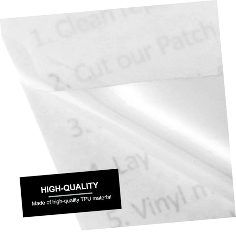 Close-up of 20 Piece TPU Repair Patches for Inflatable Gear and Swim Tents, transparent and self-adhesive for quick fixes.