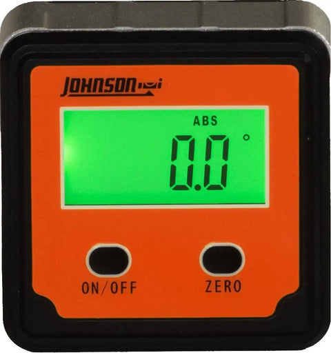 Magnetic Digital Angle Locator With LCD Backlit Display And Two Buttons, 0 To 90 Degrees, on black and orange square tool