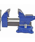 Home Workshop Vise With Four And A Half Inch Jaw Width And Three Inch Opening Swivel Base For Secure Grip Heavy Duty 30,000 PSI Gray Iron Construction Ideal For DIY Projects In The Shop Blue Finish front view
