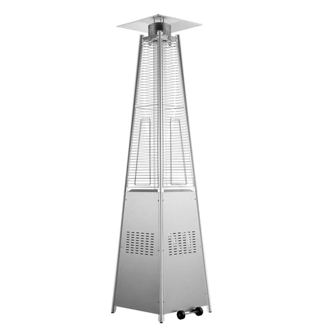 Pyramid Propane Patio Heater With Wheels 48000 BTU Outdoor Heater With Quartz Glass Tube Keeps Your Backyard Cozy, stainless steel