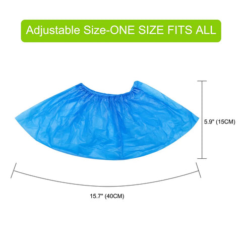 Disposable Shoe Covers Booties 100 Pack (50 Pairs) Waterproof Non Slip Indoor Foot Protectors, blue, one size fits all, CPE material.