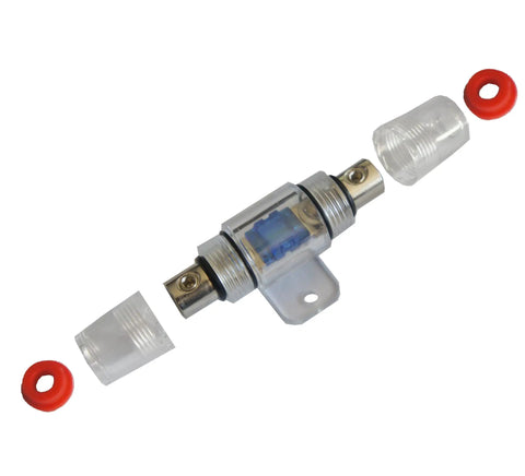 Dope Inline Mini ANL Fuse Holder With Two 60A AFS Chips, Weatherproof In Line Car Audio Wiring Kit Fuse For 4 To 8 Gauge Wire, Heavy Duty Waterproof Fuse Holder For Amplifier Power, clear inline holder with caps