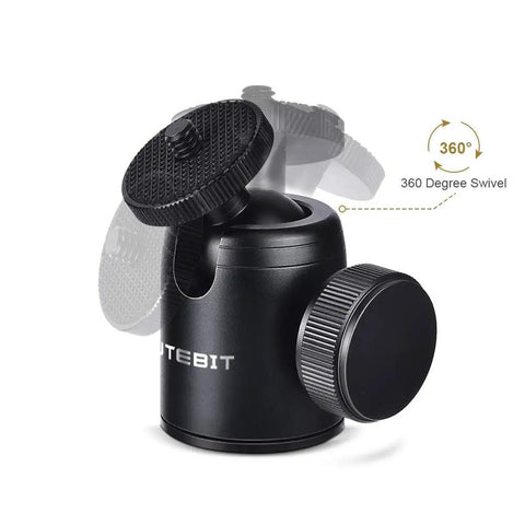 Two Pack Universal One Quarter Inch Swivel Mini Ball Head Tripod Mounts With Three Eighths Inch Converter And Removable Quarter Inch Hot Shoe, black