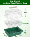 All In One Seed Starter Tray 3 Pack With Heating Mat And 24 Full Spectrum LEDs Grow Light, showing medium tray size dimensions