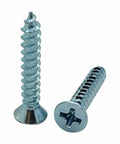 Built Like A Tank Eight By One Inch Flat Head Phillips Wood Screws Featuring Zinc Plated Carbon Steel and Fine Deep Threads.