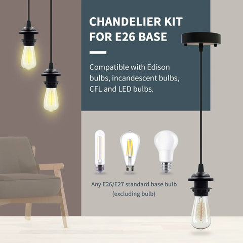 Industrial Mini Pendant Light Kit With Edison Retro Vibe And UL E26 Socket Vintage Pendant Cord Adjustable Ceiling Hanging Lights For Kitchen Island Living Room Bar Black