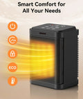 Hella Powerful 1500W PTC Ceramic Space Heater with 4 Modes and Quick Heat 24H Timer showing heat emission.