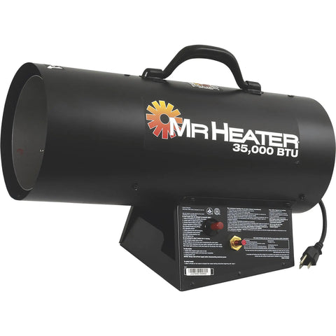 Propane Forced Air Heater 35,000 BTU For Small Shops And Garages Heats Up To 800 Sq Ft Runs Up To 12 Hours Requires 20 Pound Tank Not Included