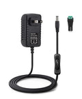 12V 2A DC Power Supply With Inline On Off Switch No Fuss Toggle For Under Cabinet Lighting And Bedside LED Strips 24W Max Output Easy Reach Control From Any Outlet, black adapter and cable